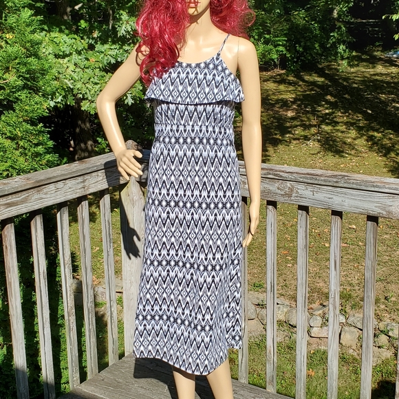 Miss Understood Black White Grey Print Midi Spaghetti Strap Dress Size M - Picture 2 of 15